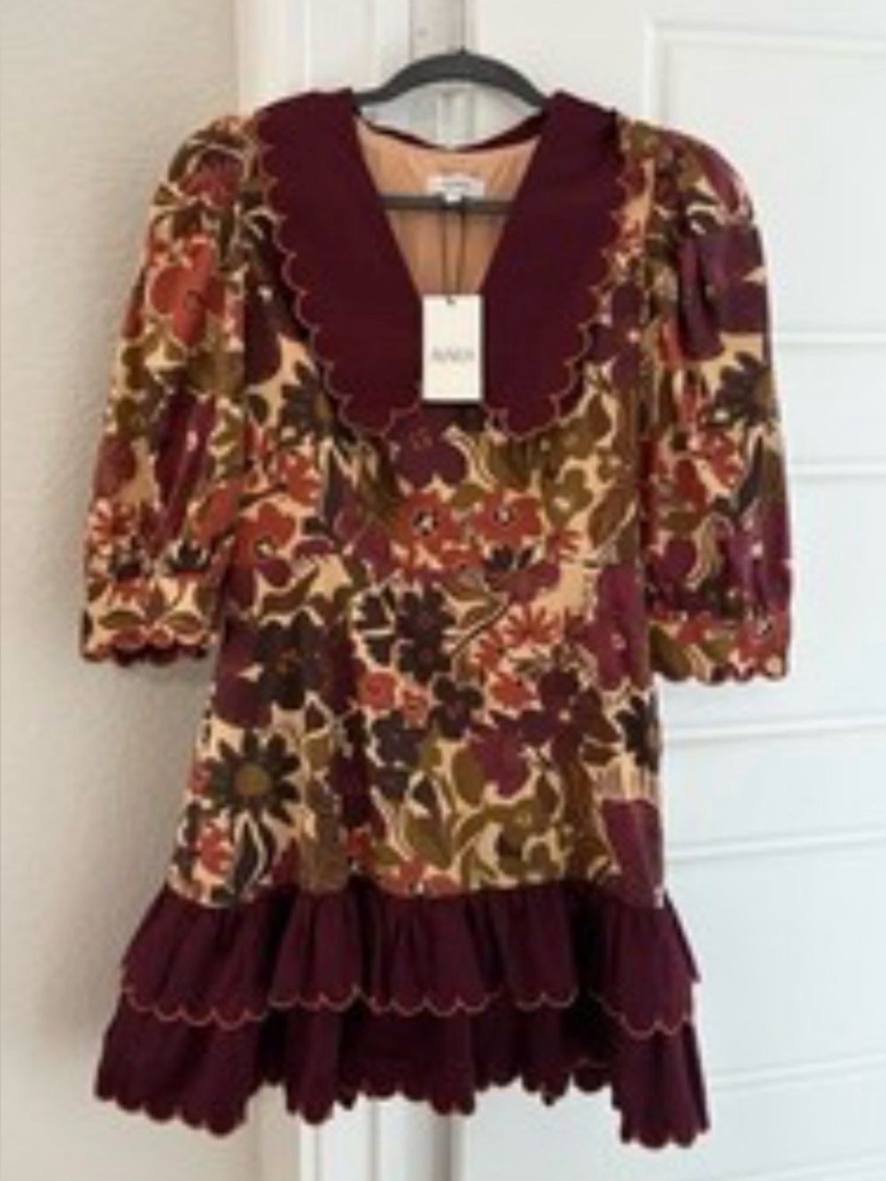 Avara Floral Mini Dress in Plum and Cream